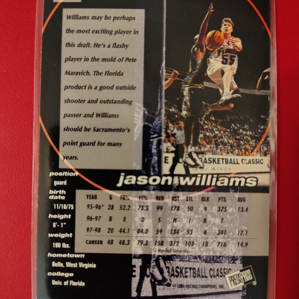 Jason Williams 1998-99 Press Pass Double Pass Rookie #6 White Chocolate - Picture 2 of 2